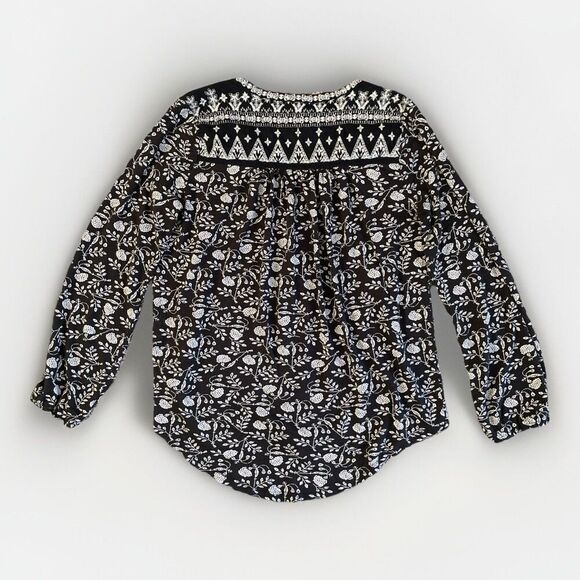 Lucky Brand Womens Sm Embroidered Floral Long Sleeve Peasant Blouse Tunic Boho - Picture 5 of 8